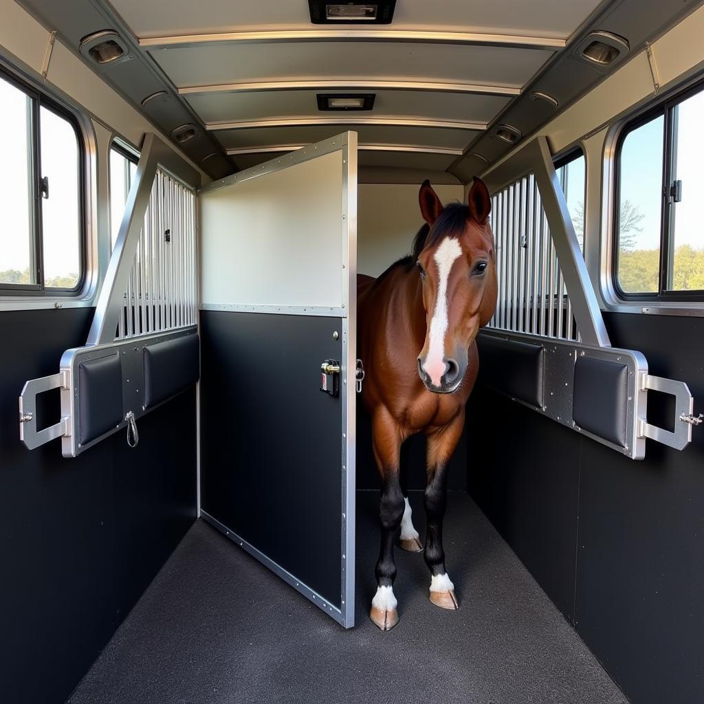 Interior View of a Shadow Horse Trailer Showcasing Horse Comfort Features