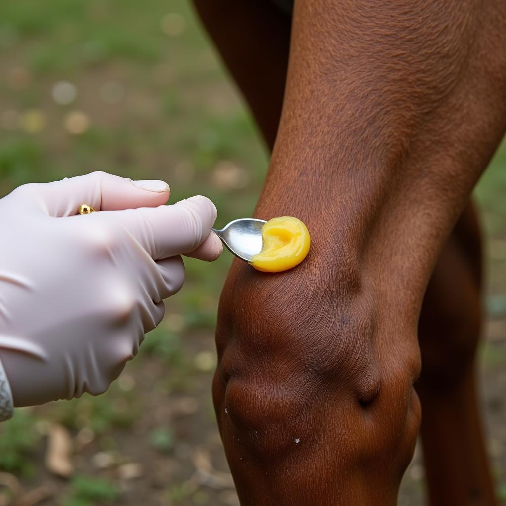 Applying Silver Honey to a Horse Wound