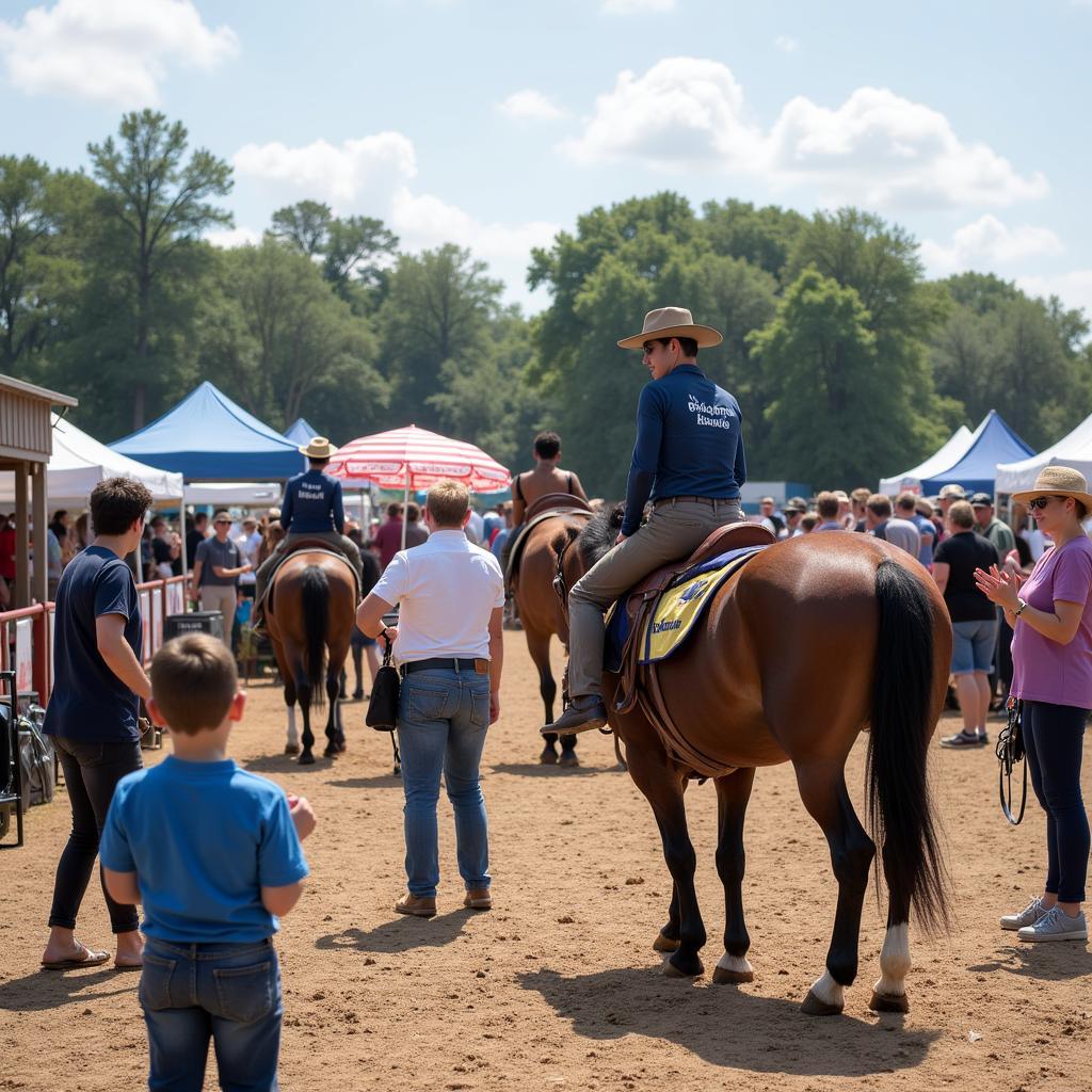 Charity horse show scene with riders and spectators