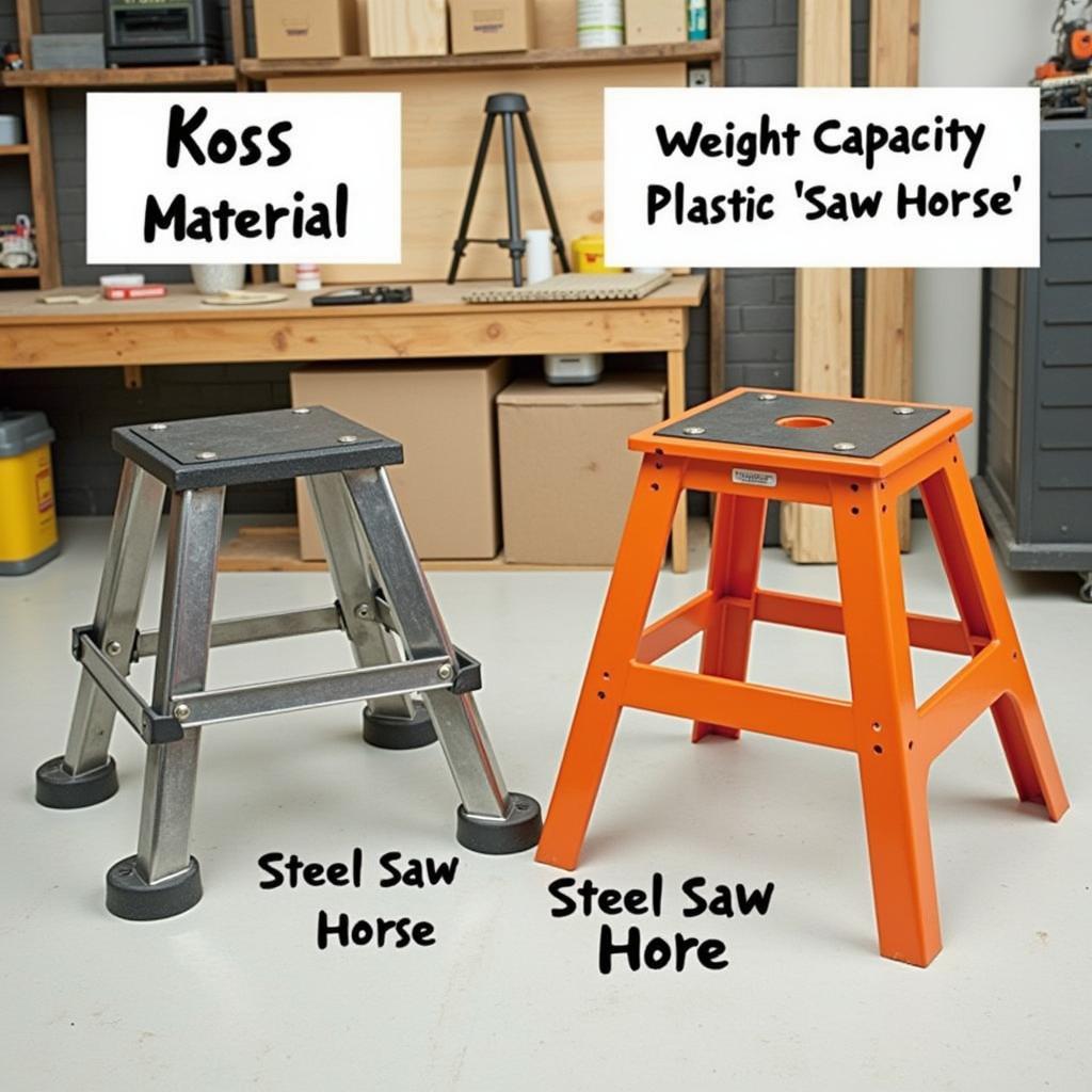 Comparison of steel and plastic saw horses highlighting their different features and uses.