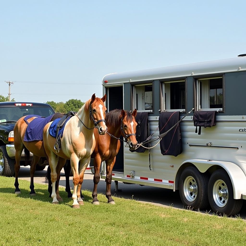 Three Horse Trailer Fully Loaded with Horses and Gear