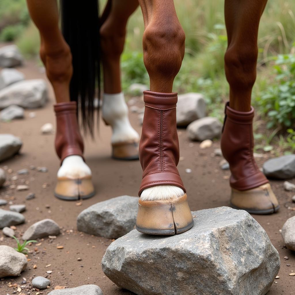 Horse Wearing Splint Boots While Trail Riding