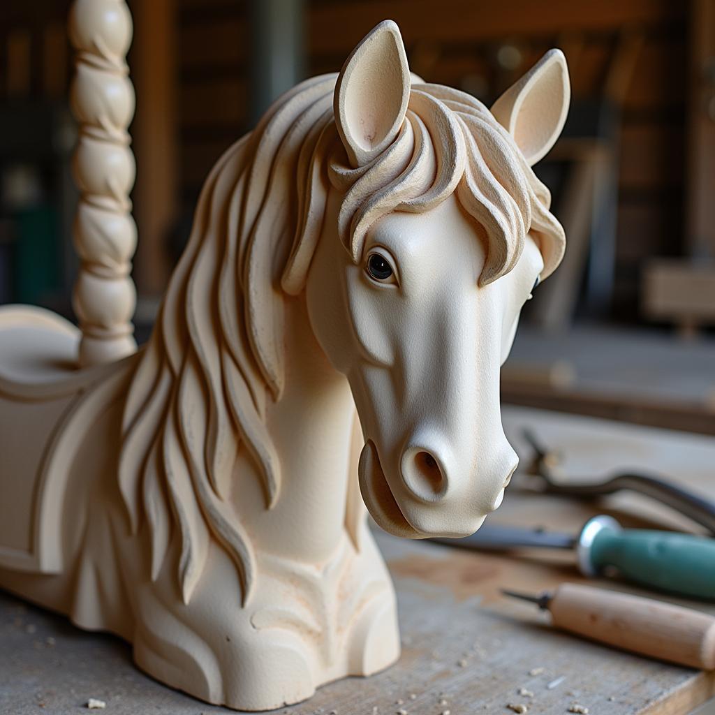 Unfinished Carousel Horse Detail Carving