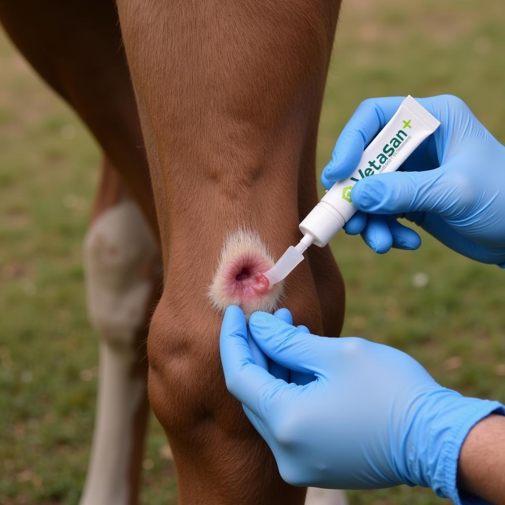 Applying Vetasan Ointment to a Horse's Wound