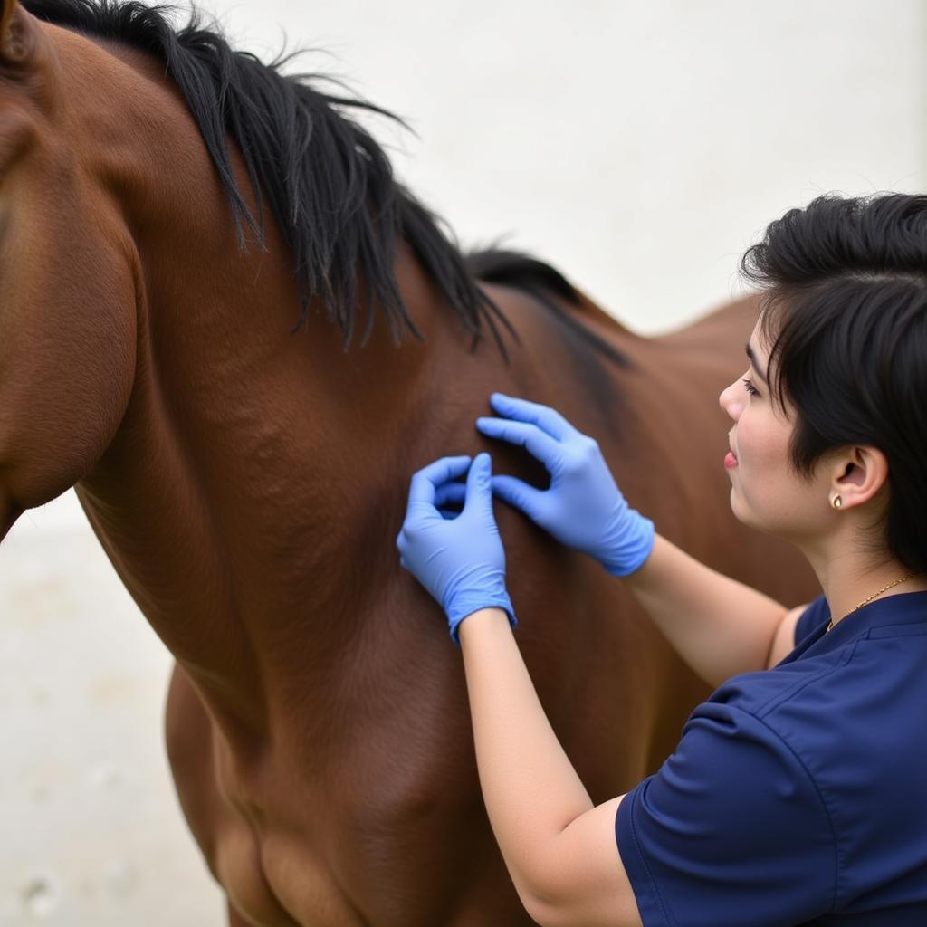 Veterinarian Checking a Horse's Thyroid