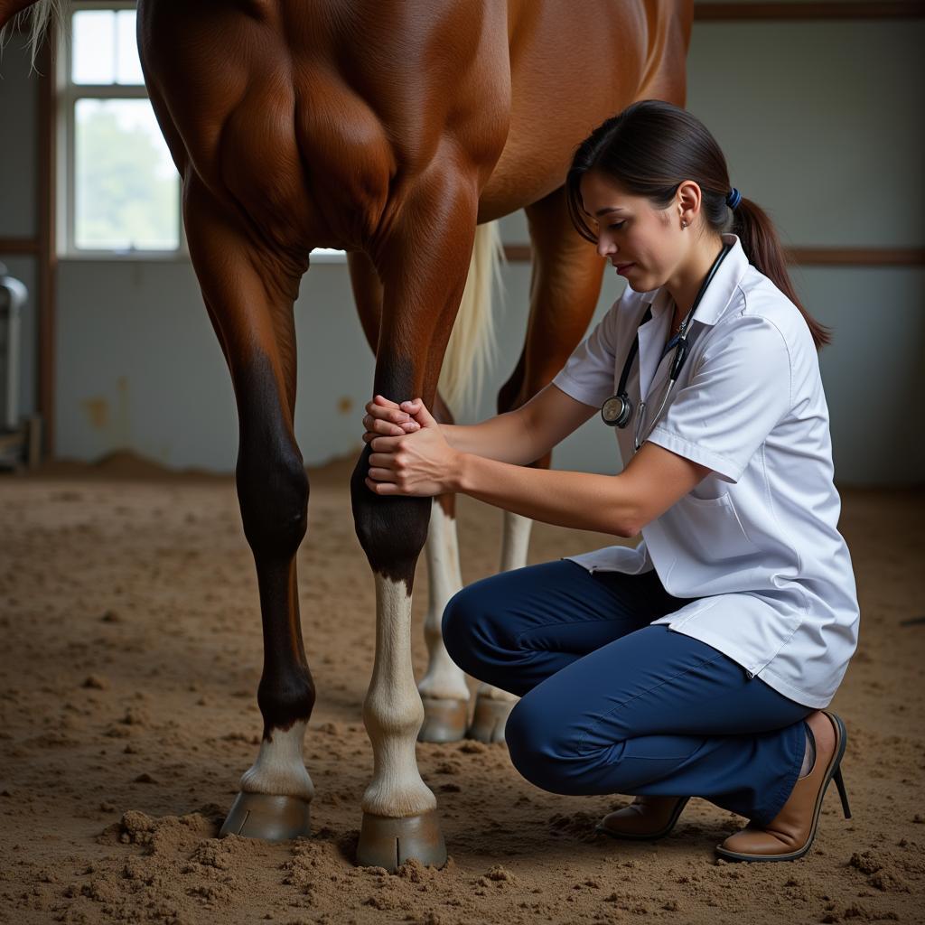 Veterinarian examining a horse before naquasone treatment