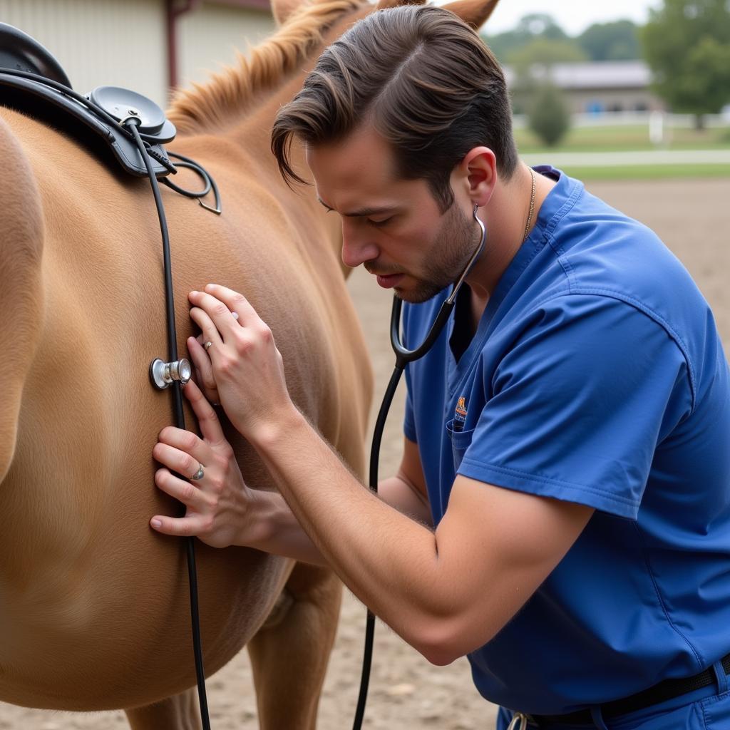 A veterinarian examining a horse for gourd toxicity