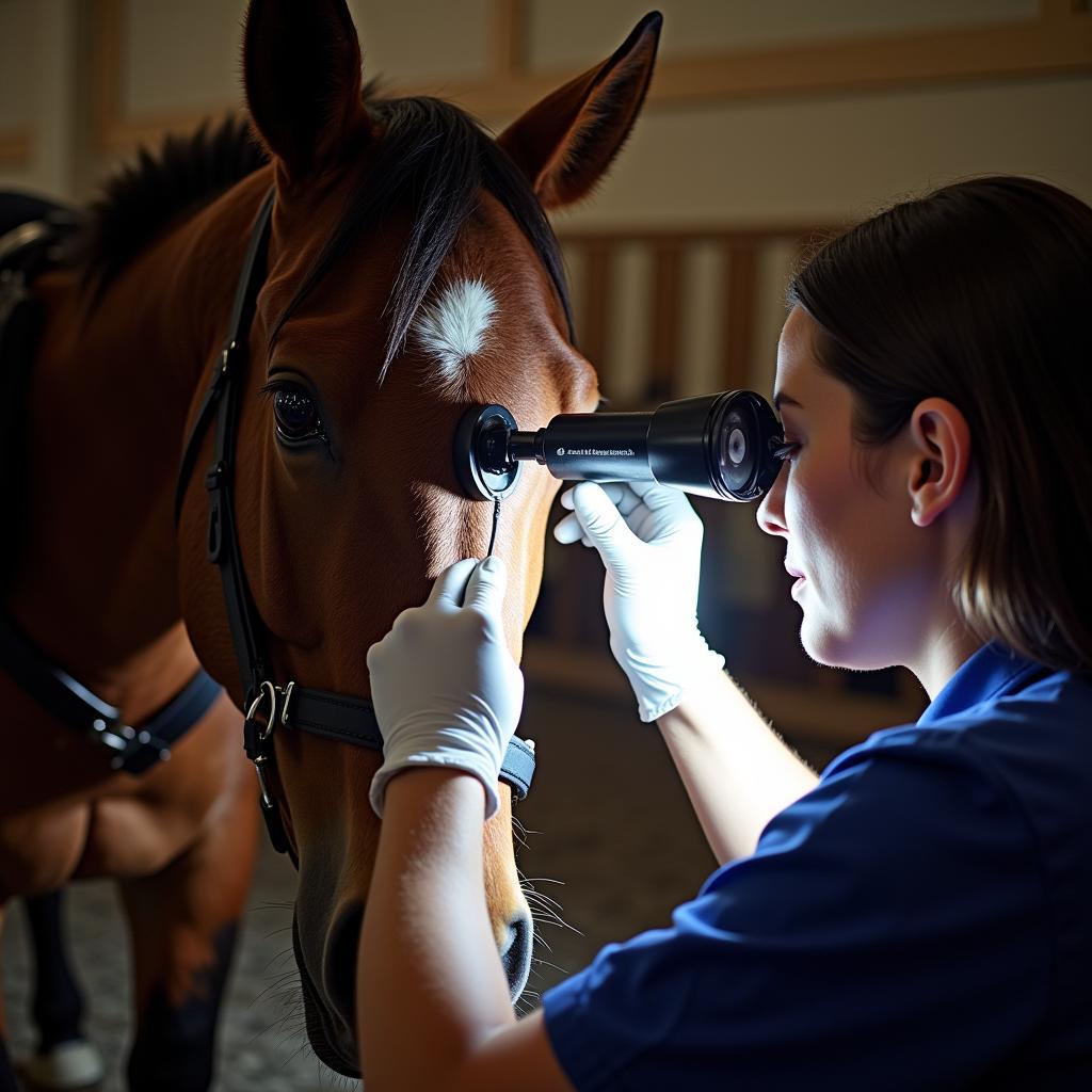 Veterinarian Examining a Horse's Eye