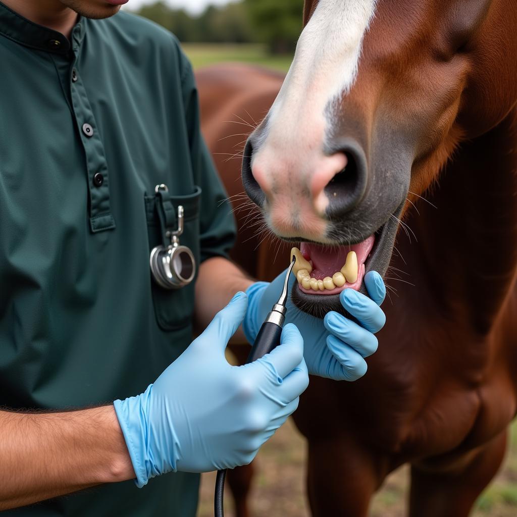 Veterinarian conducting a dental exam on a horse