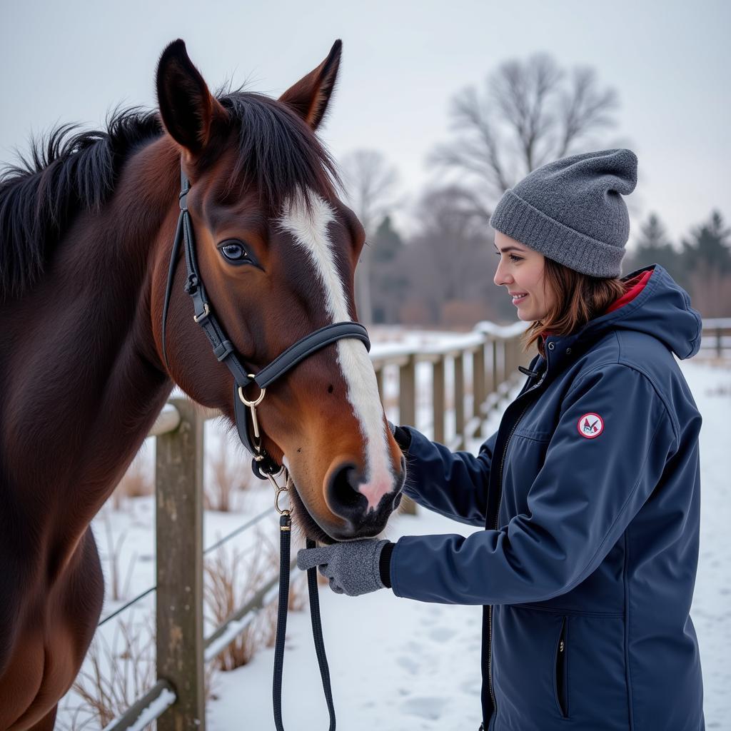 Veterinarian Examining a Horse in Winter