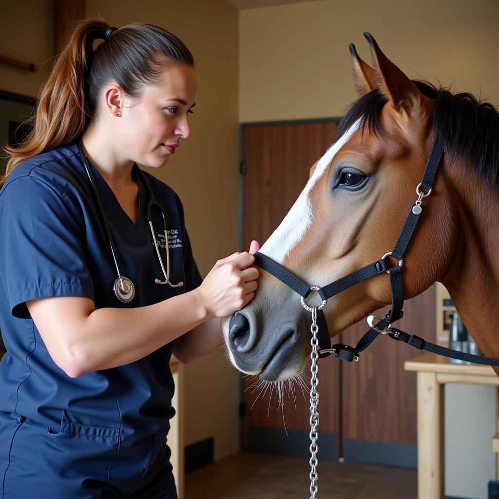 Veterinarian Applying Chain Twitch to Horse