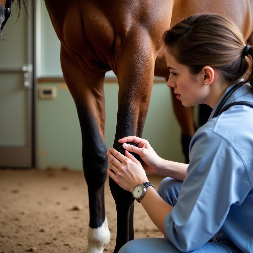 Veterinarian Examining Horse Hock