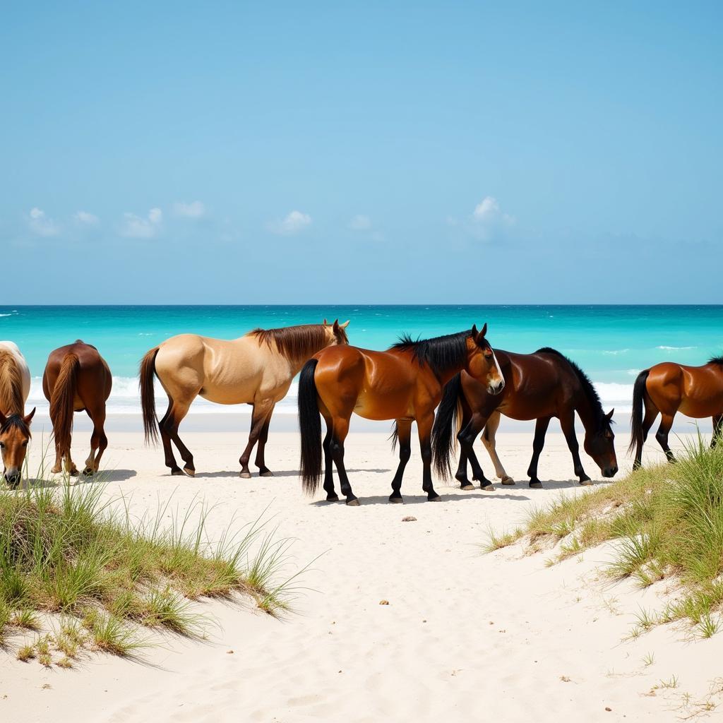 Horses roaming freely on a Vieques beach