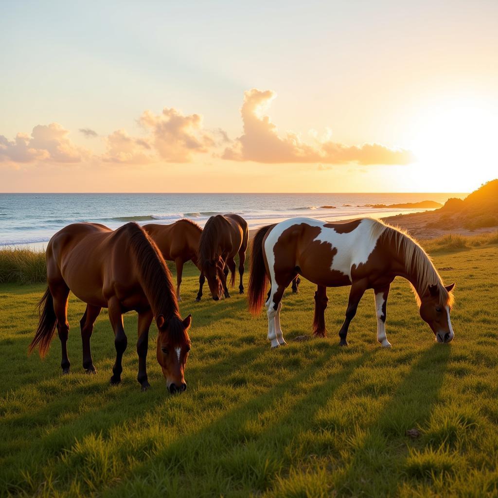 Vieques wild horses roaming freely across the lush landscape of the island