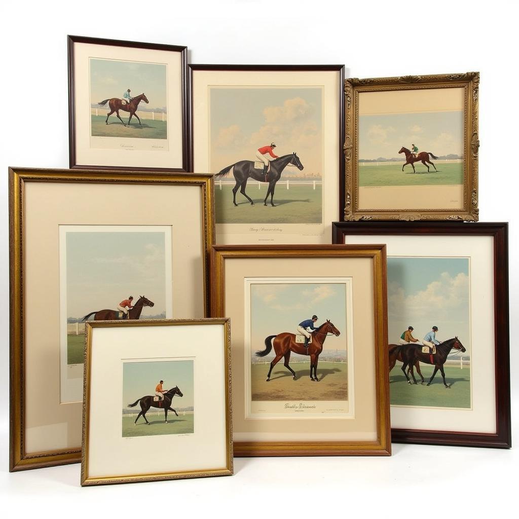 Vintage Horse Racing Print Collection showcasing different styles and framing options from various eras