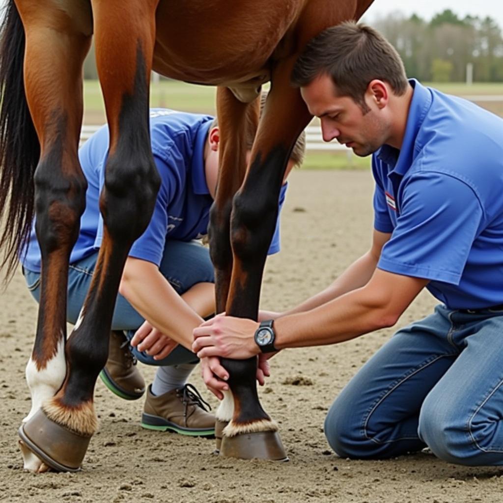 Evaluating the conformation of a walking horse for sale.