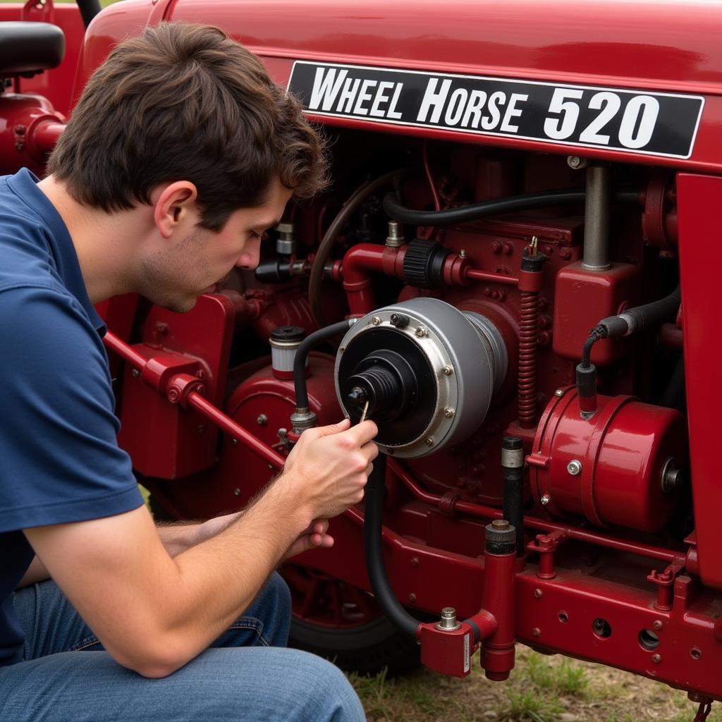 Inspecting the Engine of a Wheel Horse 520