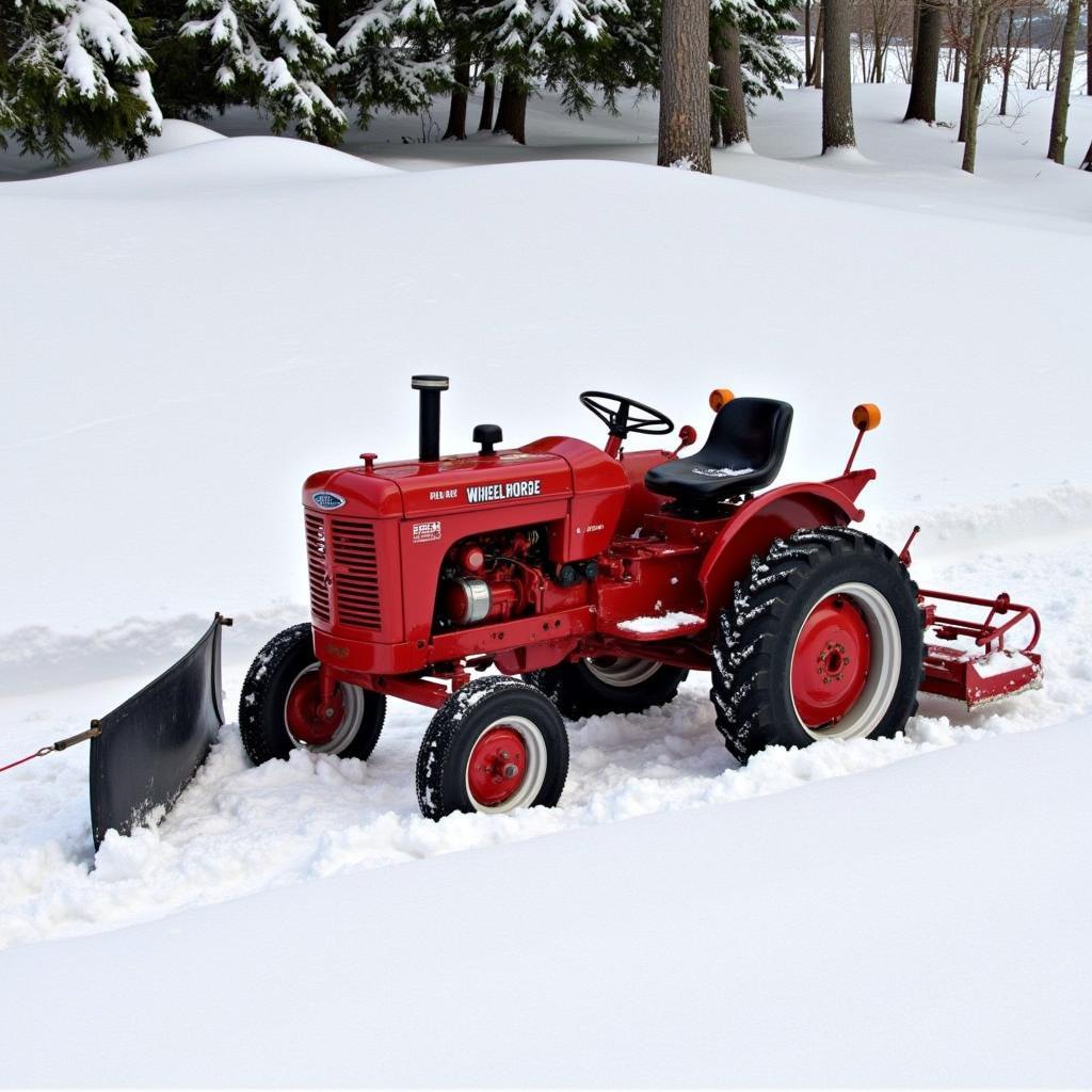 Wheel Horse Tractor with Wheel Weights Plowing Snow