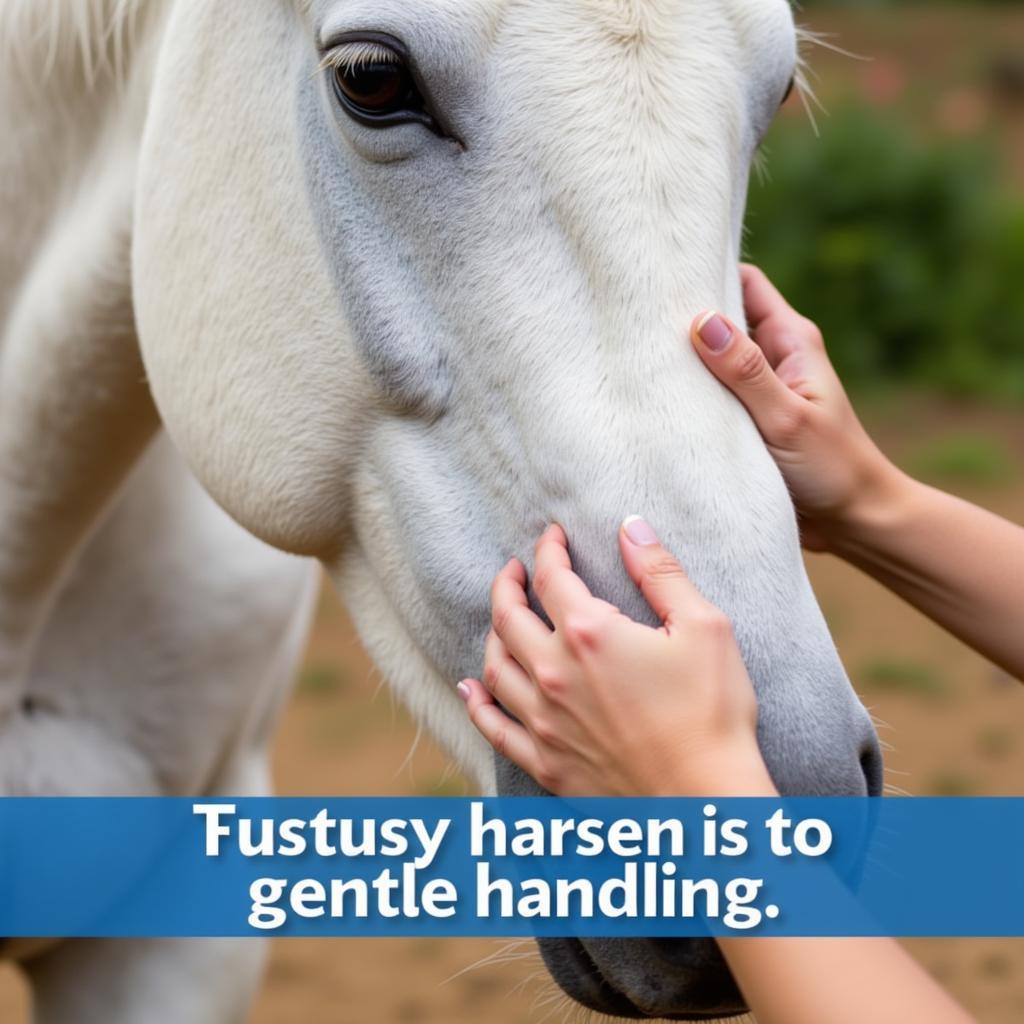 A person bonding with their white horse through gentle petting and grooming