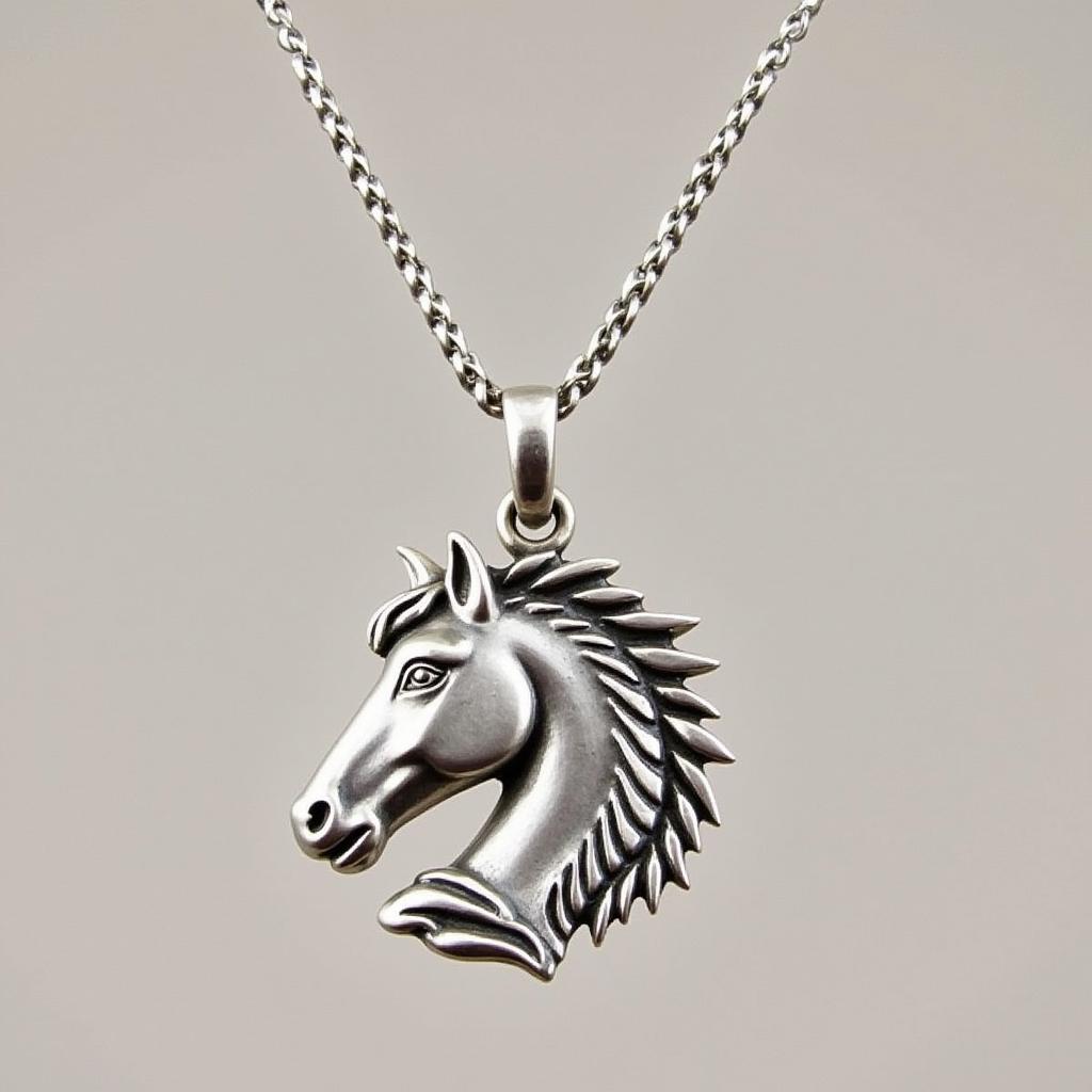 Wild horse pendant necklace showcasing the intricate details of a mustang's head