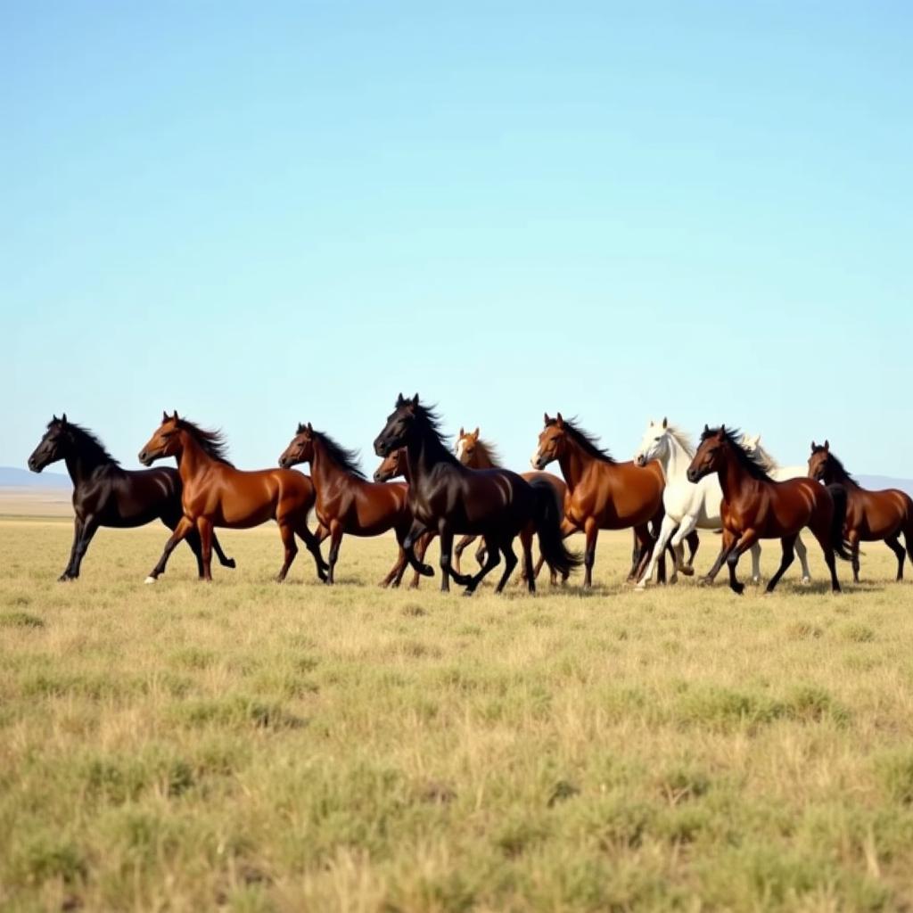 Wild Horses Galloping Across Plains