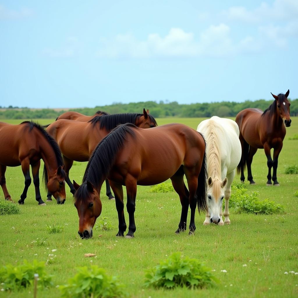 Wild Horses Grazing on Vieques Island