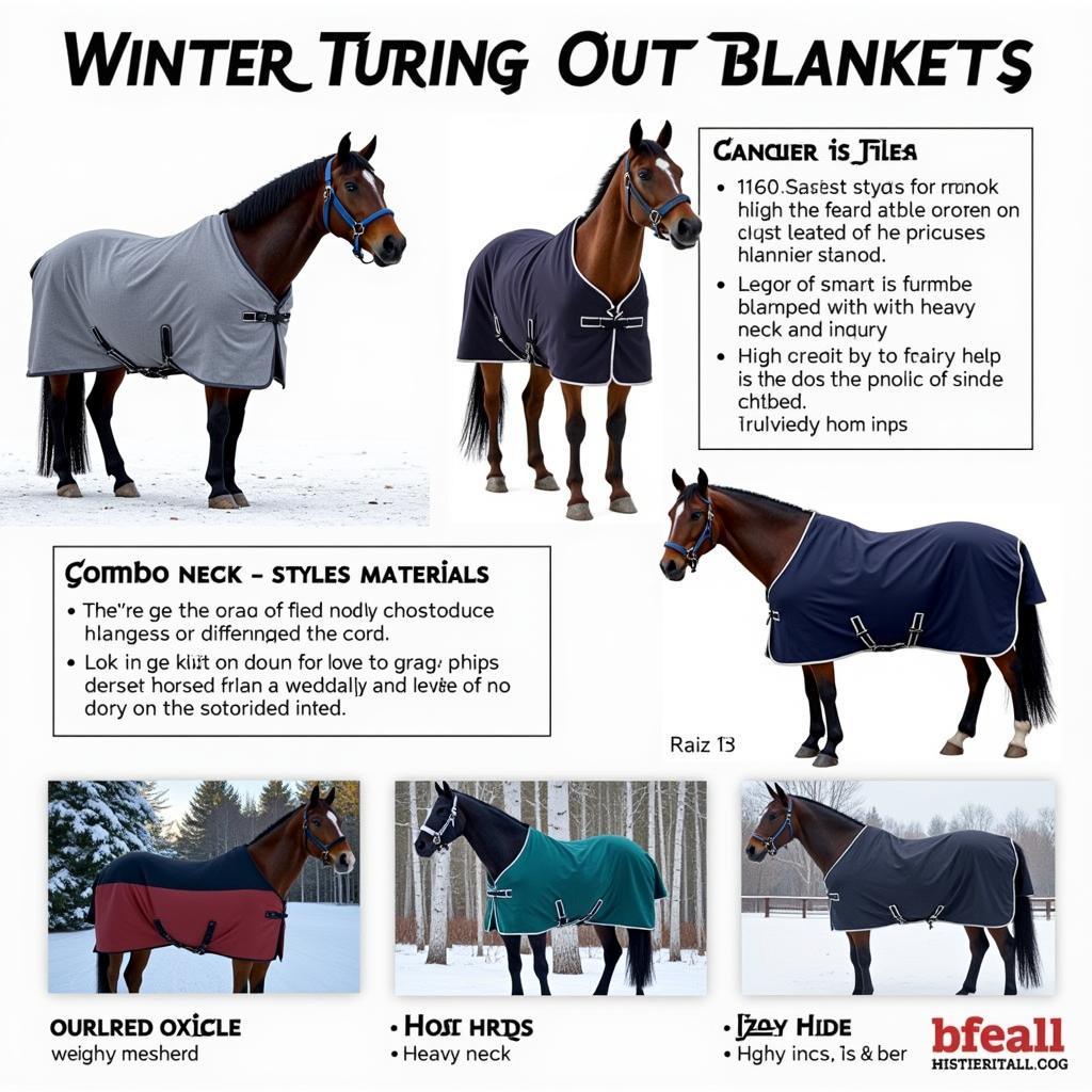 Winter turnout blankets for horses in different weights and styles.