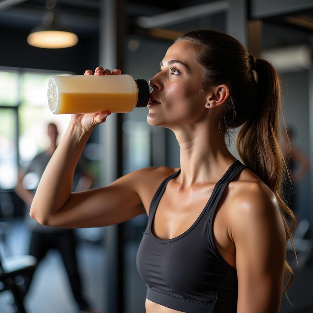 Woman Drinking Pre-workout Before Gym