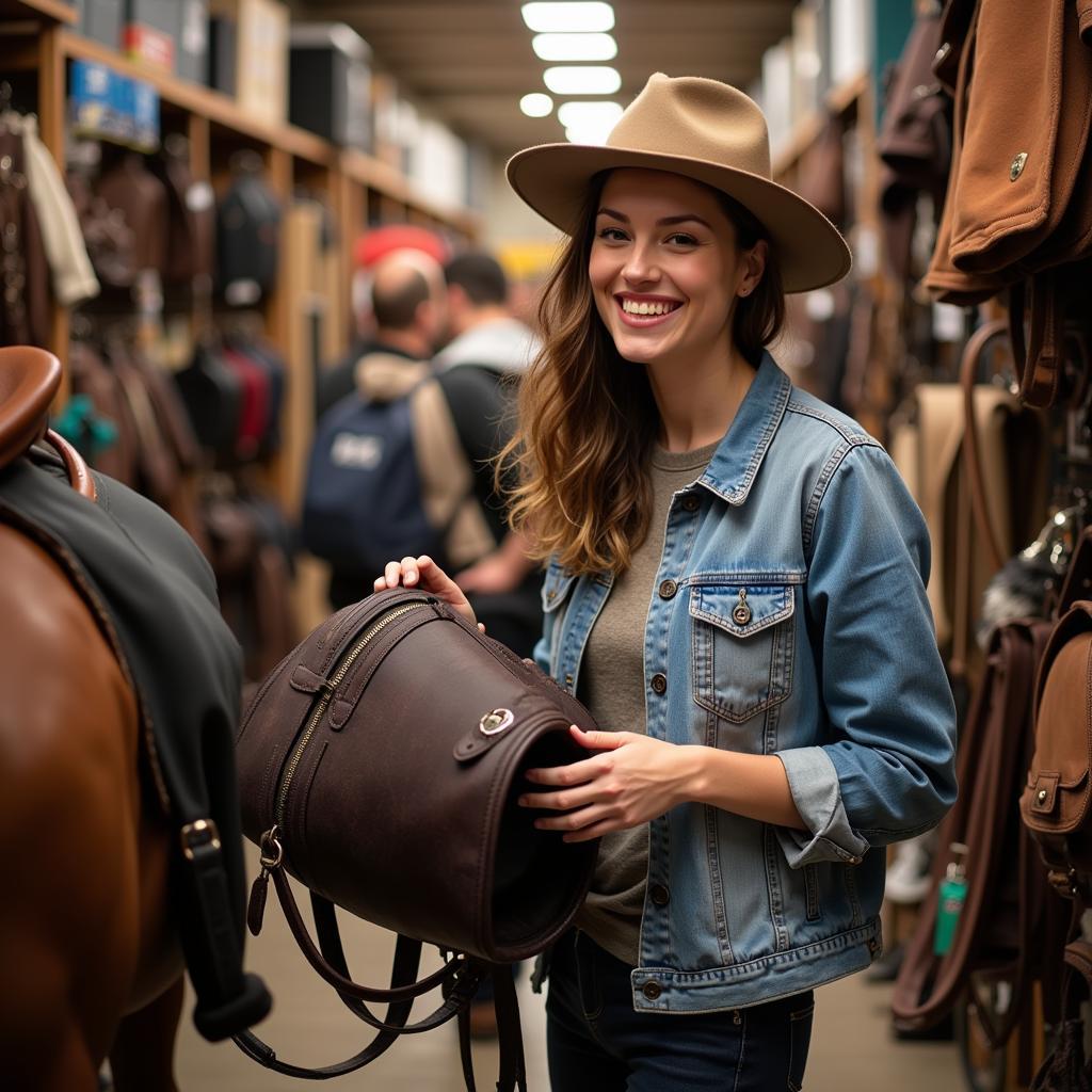 Woman shopping for horse tack during Black Friday.