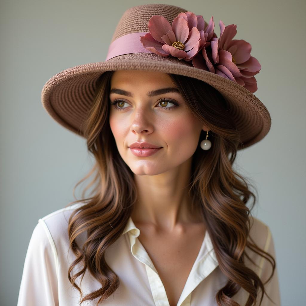 Woman Wearing a Wide-Brimmed Derby Hat