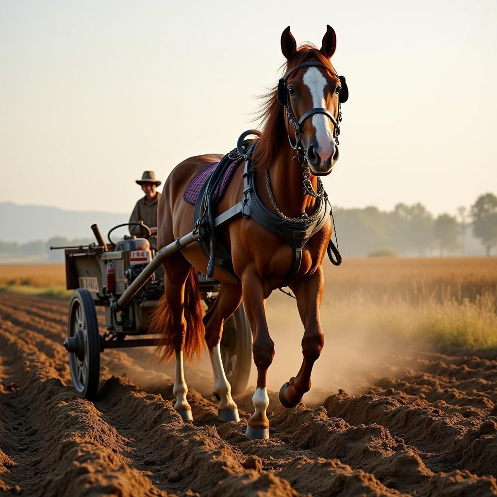 Workhorse plowing a field