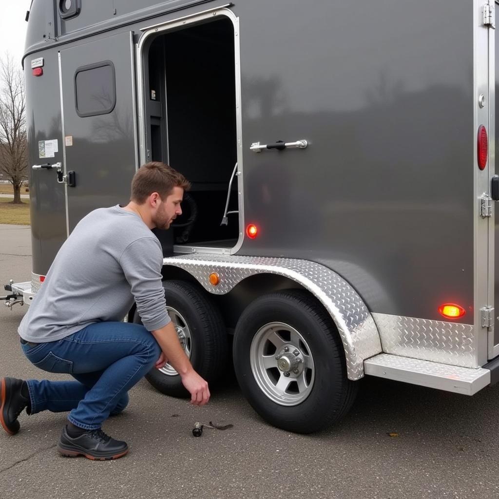 Performing Maintenance Check on a 2 Horse Slant Load Trailer