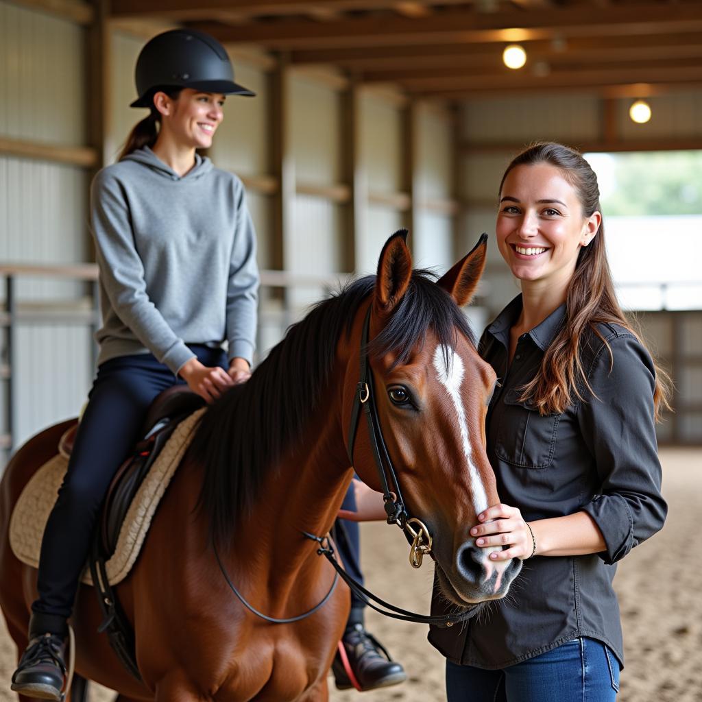 Adult Beginner Taking a Horse Riding Lesson