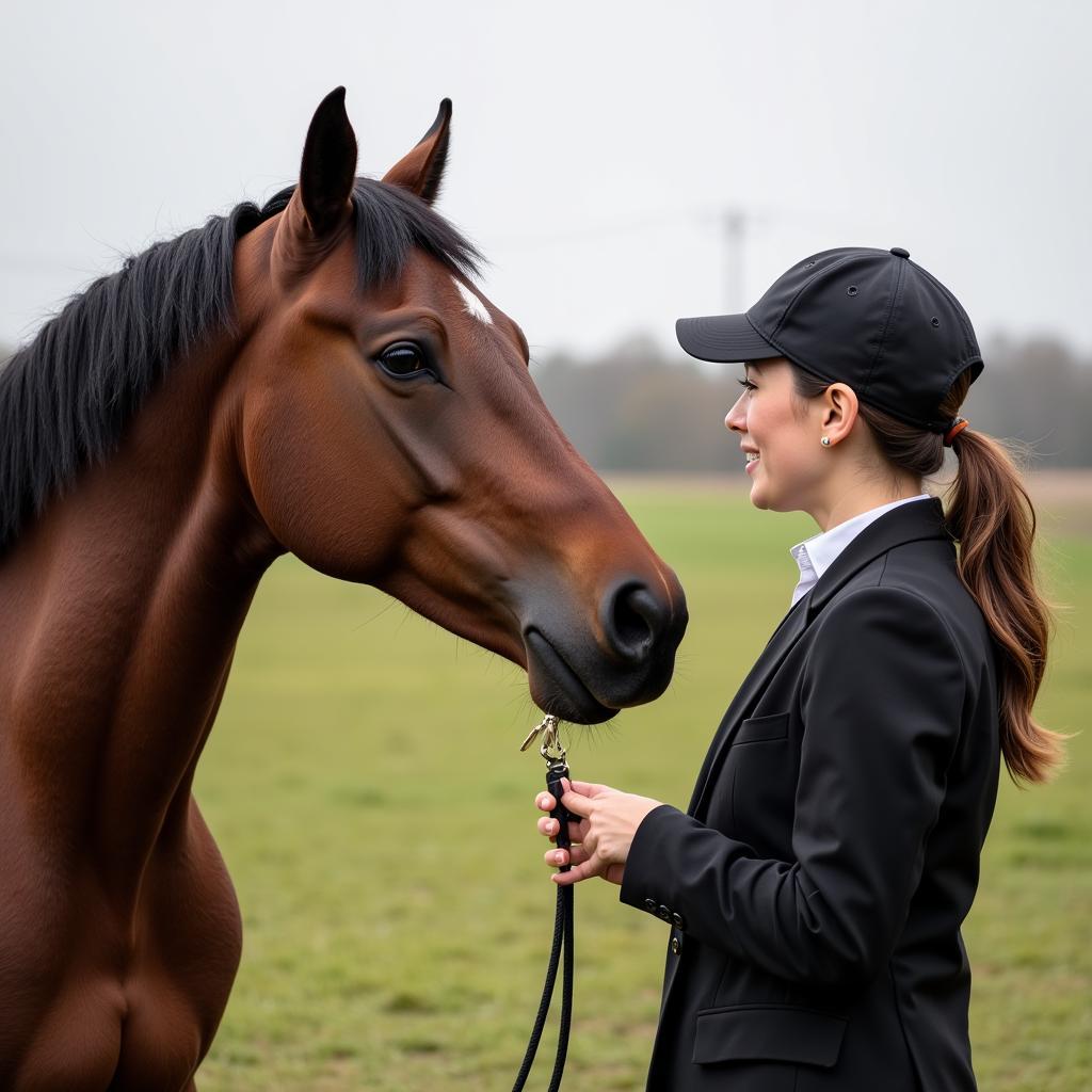 Assessing the temperament of an Akhal Teke horse before purchase.