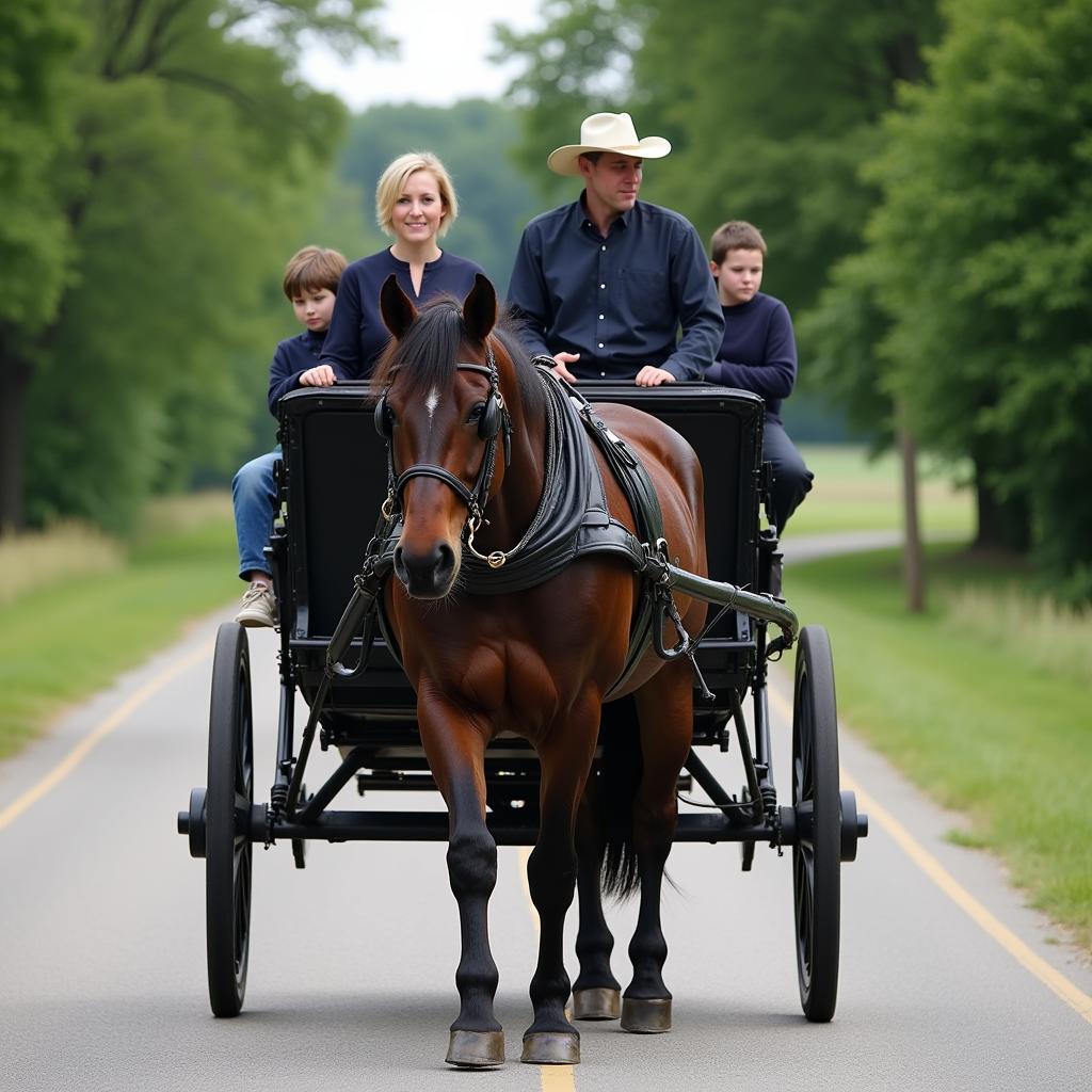 An Amish family enjoying a leisurely buggy ride