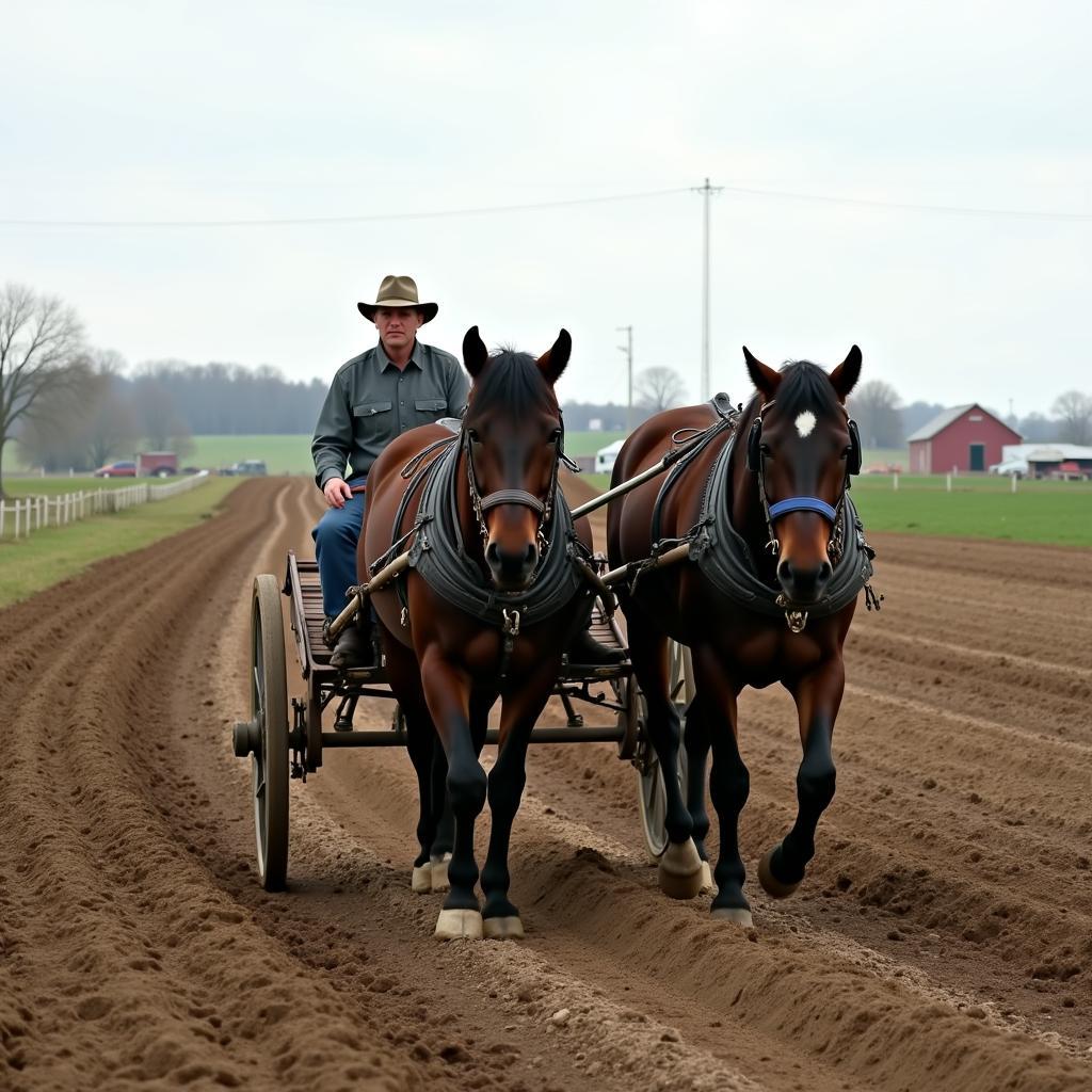 Amish Farmer Plowing Field