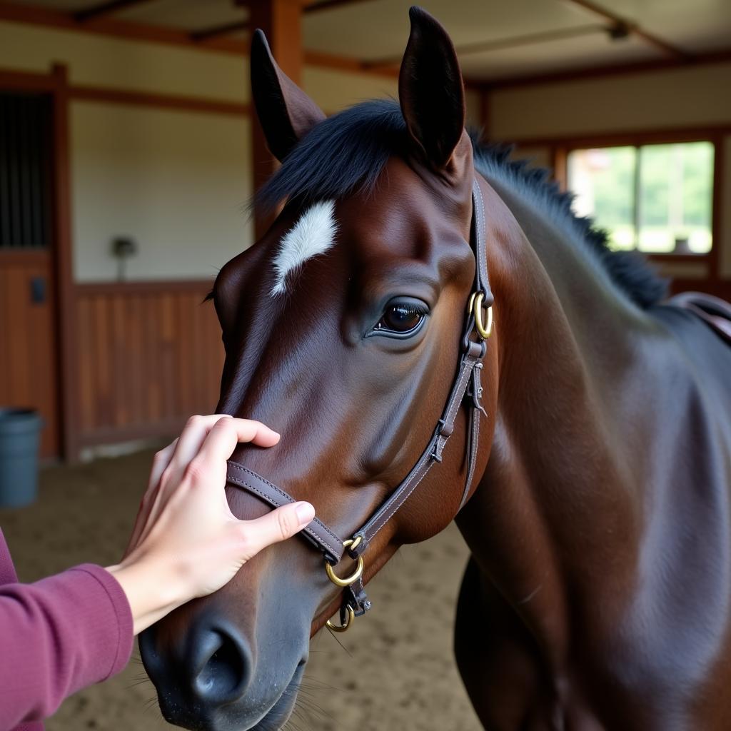 Horse receiving proper care and attention from its owner