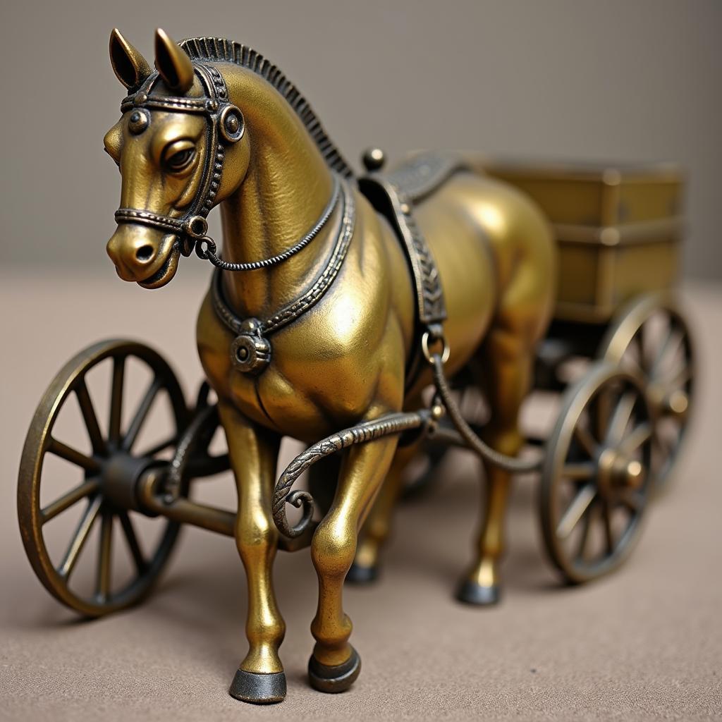 Antique Brass Horse and Cart Miniature