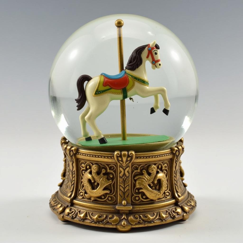 Antique Carousel Horse Snow Globe with Music Box