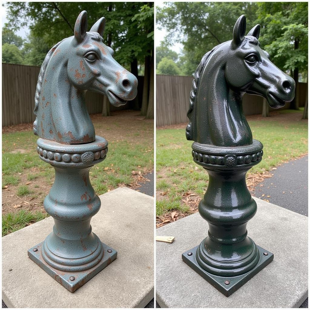 Antique Cast Iron Horse Head Hitching Post Restoration