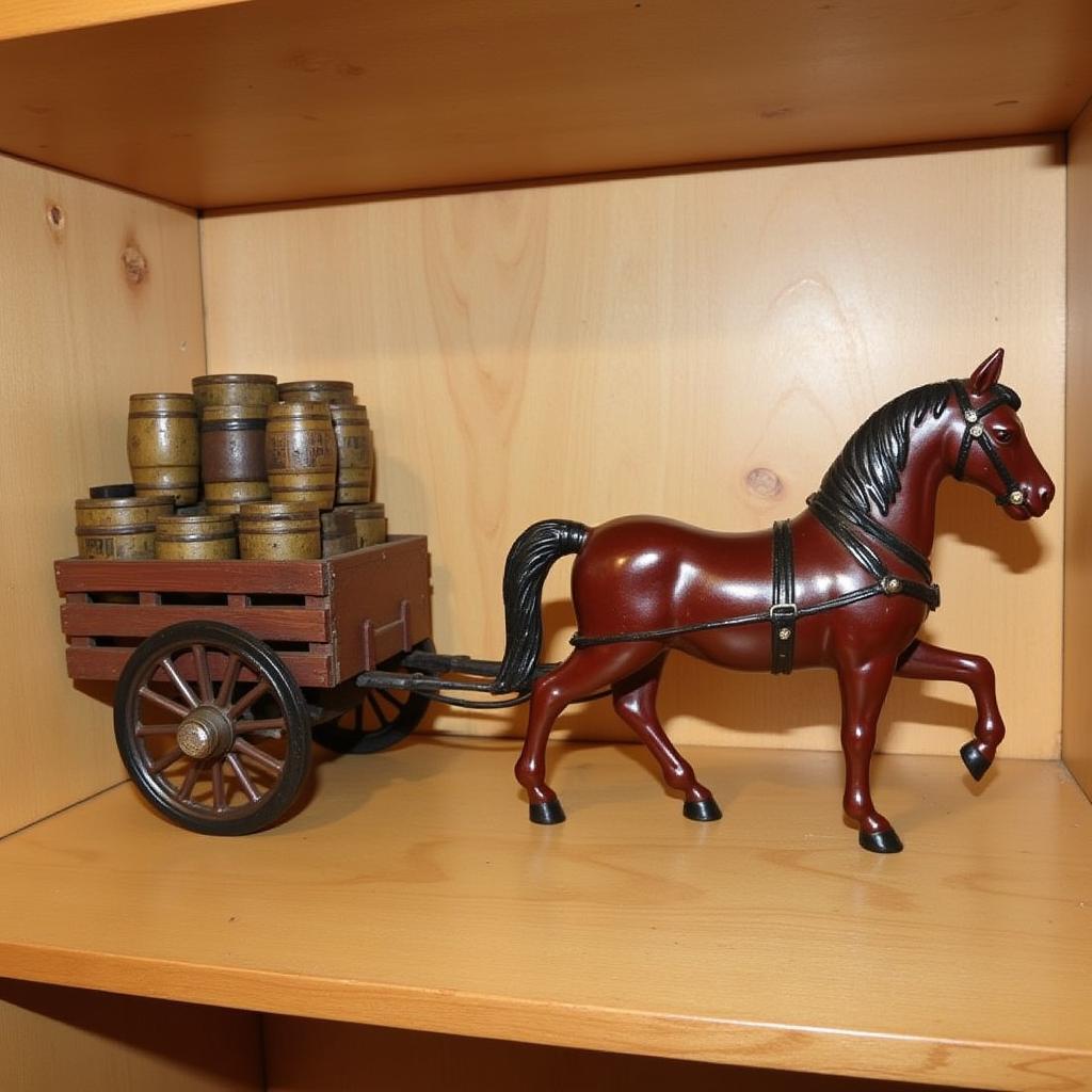 Antique Cast Iron Horse and Wagon Depicting a Farm Scene