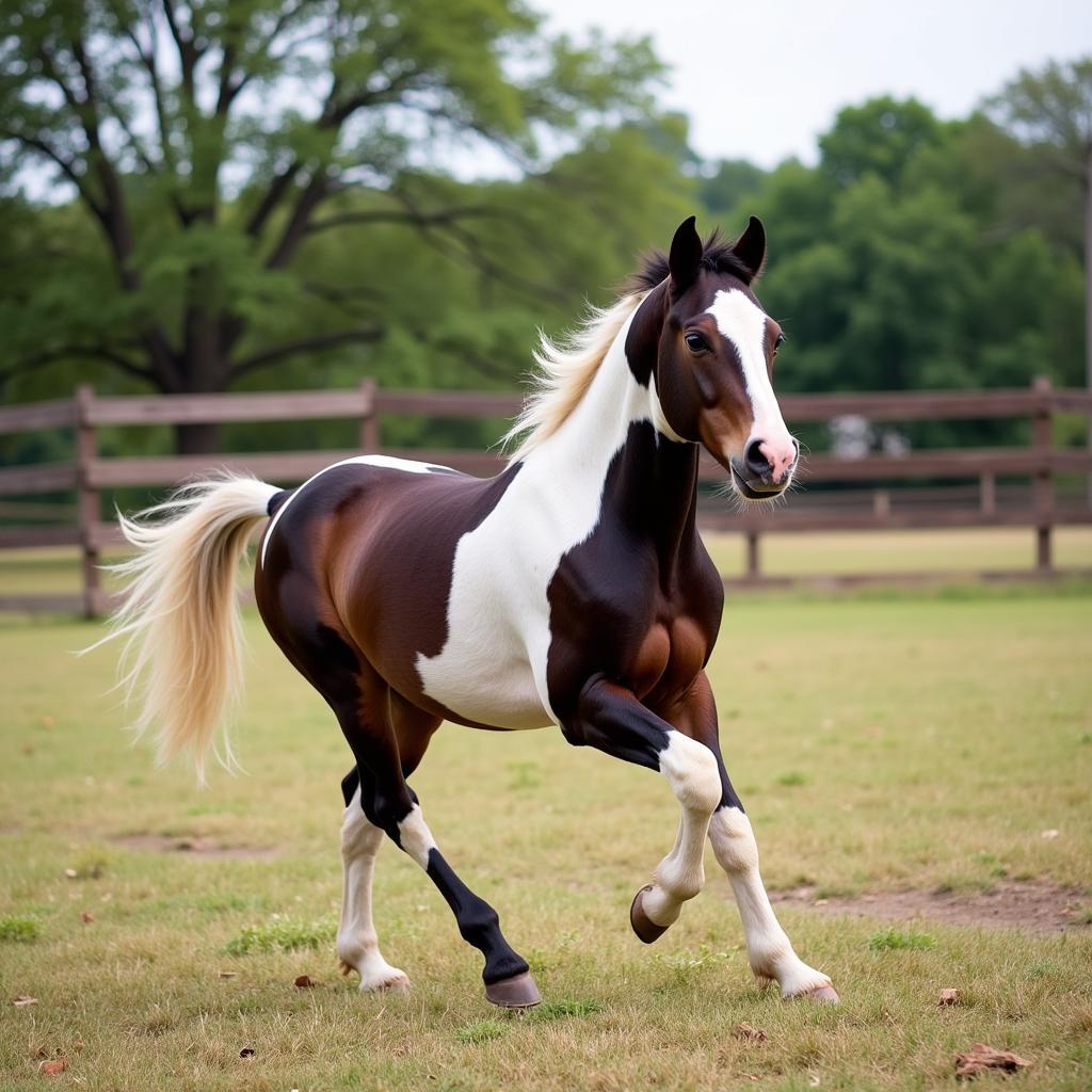 Miniature Appaloosa Horse Energetically Running in a Paddock