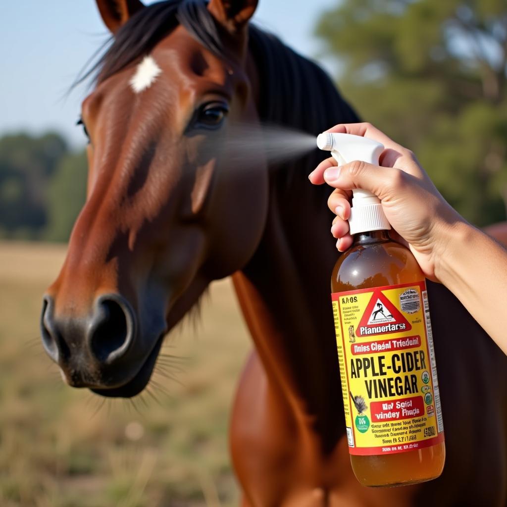 Applying Apple Cider Vinegar Fly Spray to a Horse