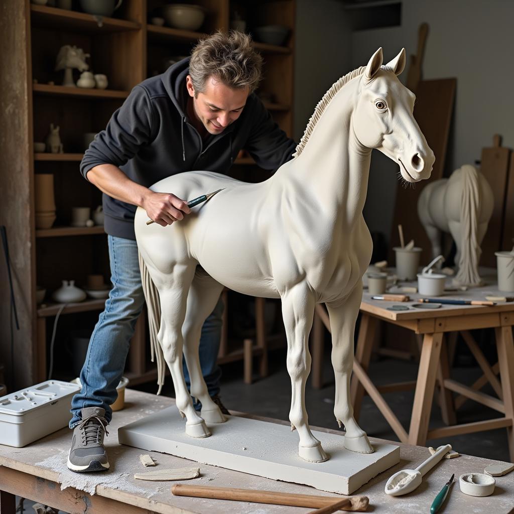 Artist Working on Horse Sculpture