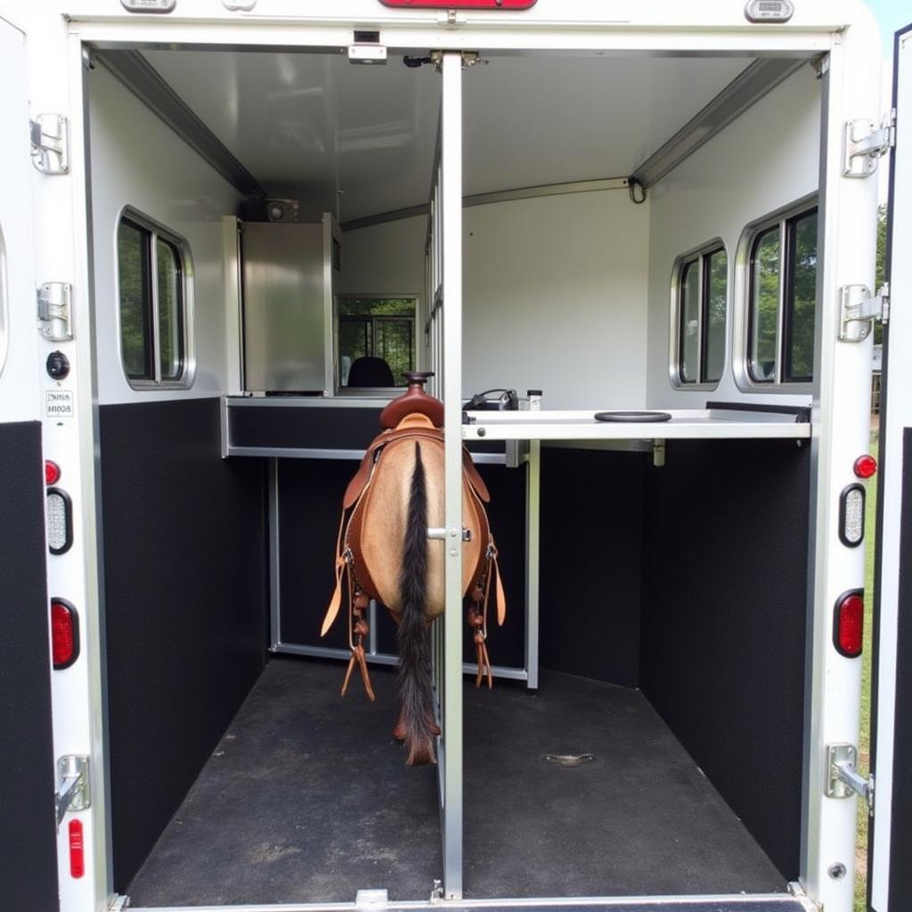 Benefits of using a horse trailer swing out saddle rack, showcasing organization and accessibility.