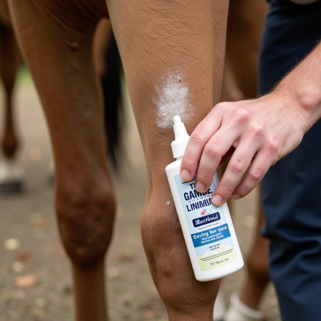 Applying Bigeloil to a Horse's Leg