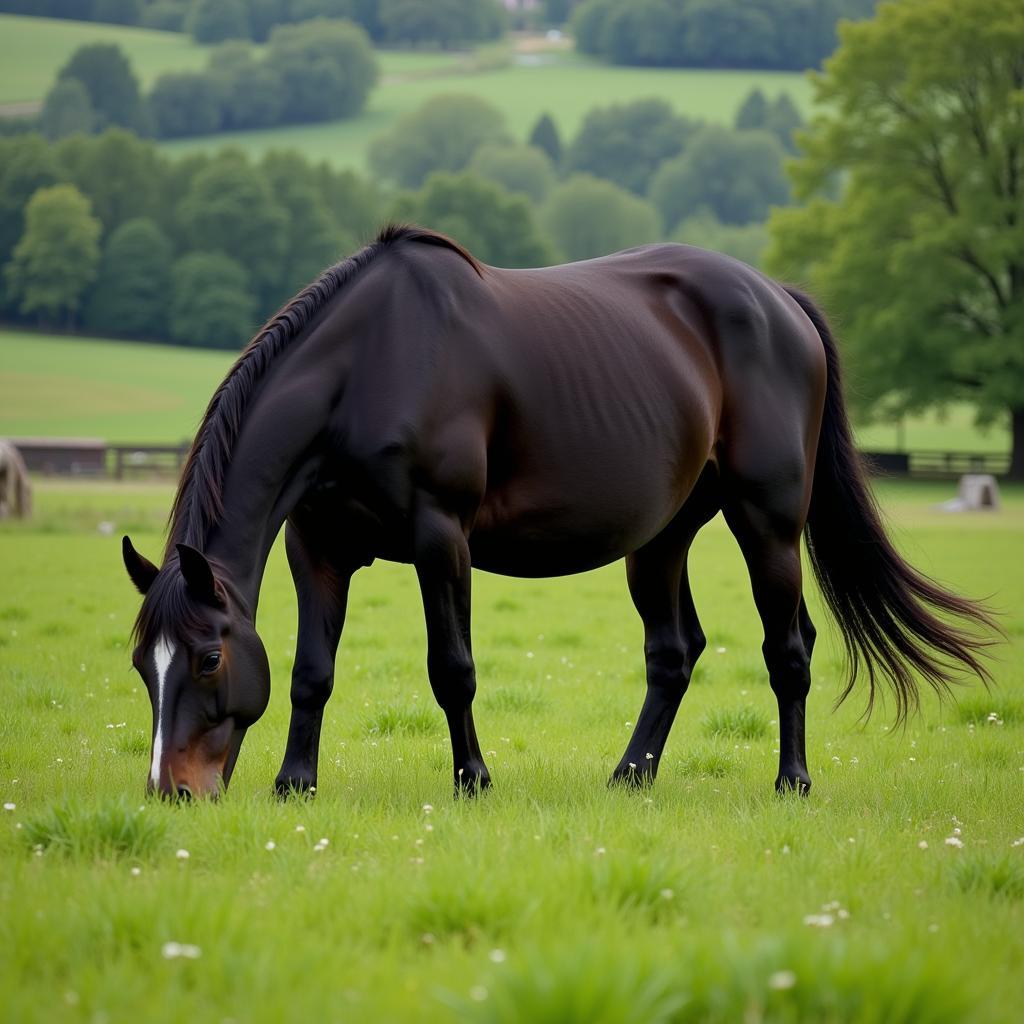 Black Beauty Grazing in a Meadow