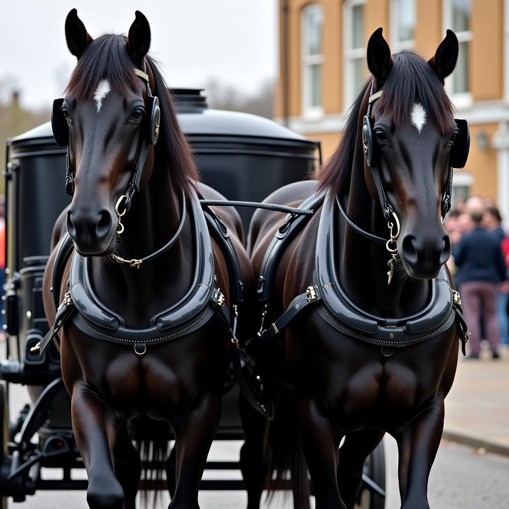 Black Friesian Horses Pulling a Funeral Carriage