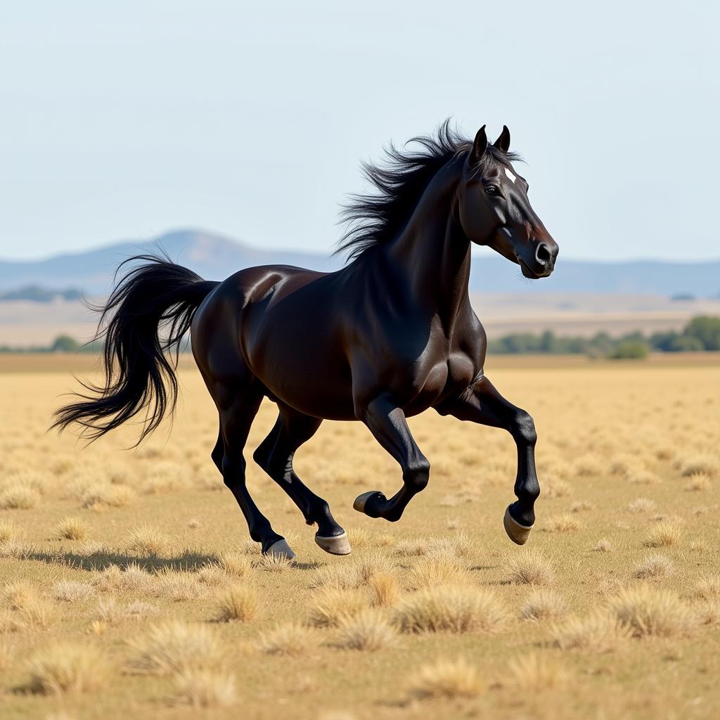 Black Horse Stallion Running Free