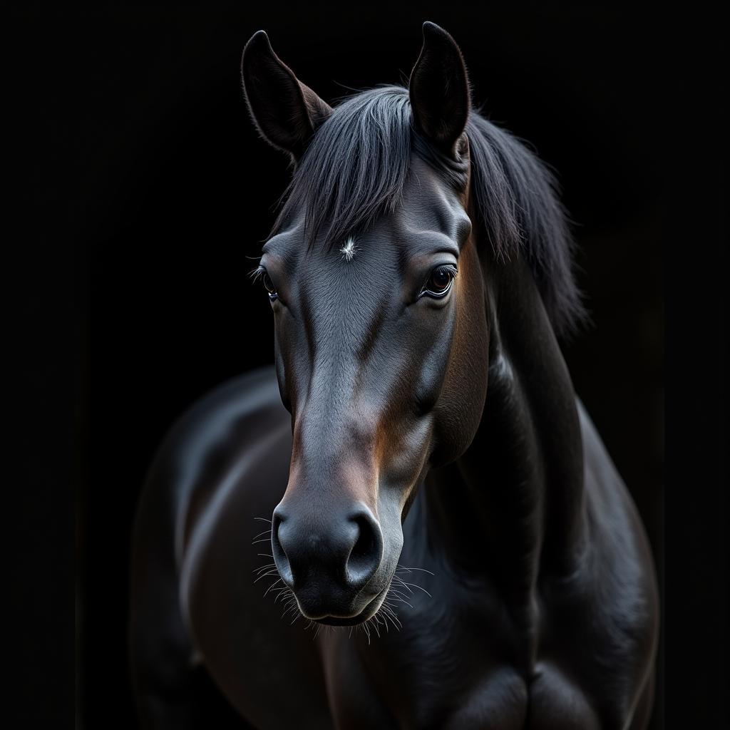 Close-up Portrait of a Black Thoroughbred Horse